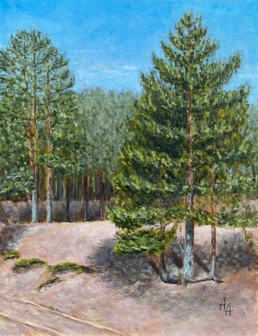 Schilderij getiteld "Landscape with pine…" door Alexandra Da, Origineel Kunstwerk, Olie