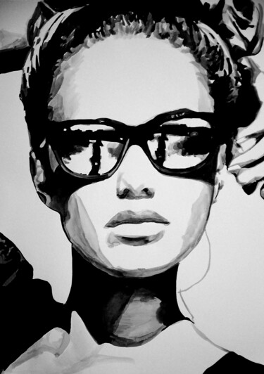 Zeichnungen mit dem Titel "Girl with sunglasse…" von Alexandra Djokic, Original-Kunstwerk, Tinte