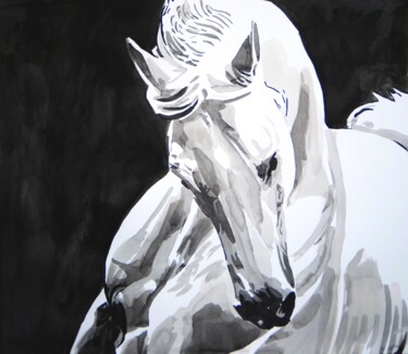 「White horse」というタイトルの描画 Alexandra Djokicによって, オリジナルのアートワーク, インク