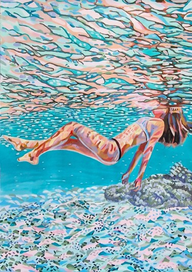 「Underwater  Turquoi…」というタイトルの絵画 Alexandra Djokicによって, オリジナルのアートワーク, アクリル