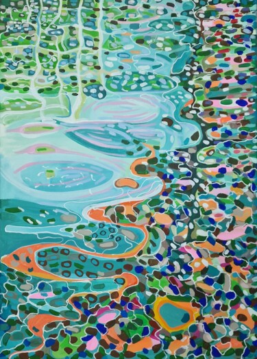 Painting titled "Water Reflection…" by Alexandra Djokic, Original Artwork, Acrylic Mounted on Wood Stretcher frame