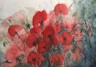 Painting titled "Poppies" by Alexandra Dumitru, Original Artwork, Watercolor