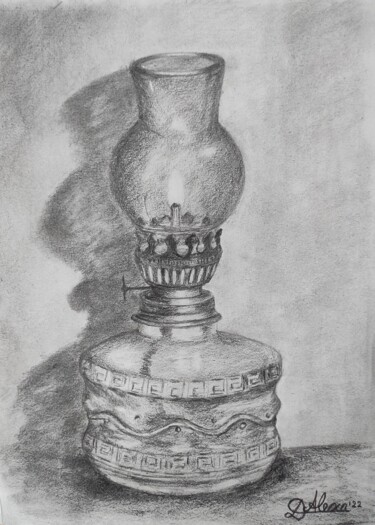 Tekening getiteld "Oil lamp" door Alexandra Dumitru, Origineel Kunstwerk, Potlood