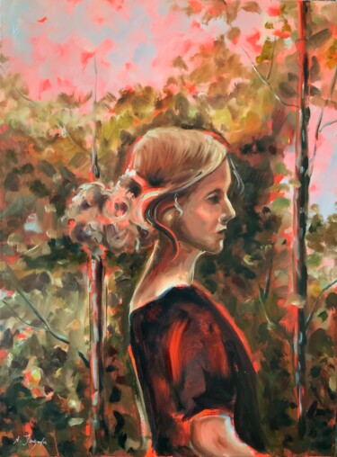 Картина под названием "Enchanted Forest -…" - Alexandra Jagoda, Подлинное произведение искусства, Масло Установлен на Деревя…