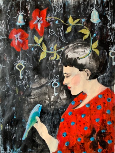 Pittura intitolato "Hallo Spring - woma…" da Alexandra Jagoda, Opera d'arte originale, Acrilico