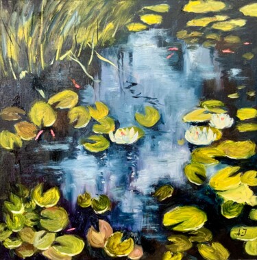 Ζωγραφική με τίτλο "Indigo Reflections…" από Alexandra Jagoda, Αυθεντικά έργα τέχνης, Λάδι Τοποθετήθηκε στο Ξύλινο φορείο σκ…