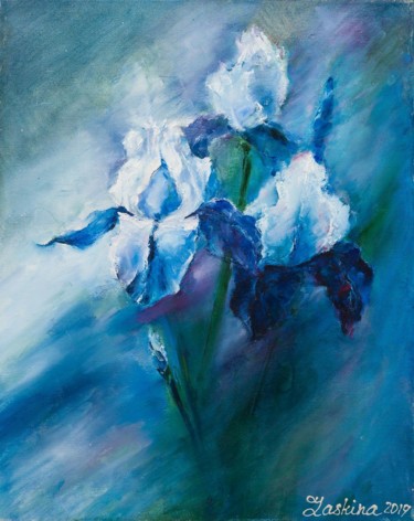 Painting titled "Irises" by Alexandra Laskina, Original Artwork, Oil