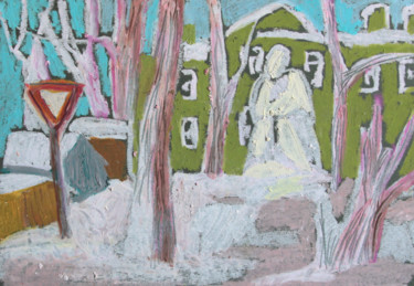Painting titled "Snowy monument" by Alexandra Ovchinnikova, Original Artwork, Pastel