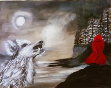 Malerei mit dem Titel "Red and the Wolf" von Alexandra Roberts, Original-Kunstwerk, Acryl