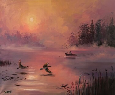 Pintura titulada "Coucher de soleil s…" por Alexandra Uryasova, Obra de arte original, Oleo Montado en Bastidor de camilla d…