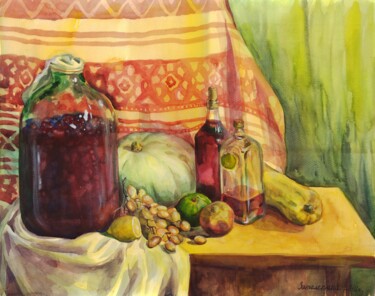 Painting titled "Still life. Home wi…" by Alexandra Zatelepina, Original Artwork, Watercolor