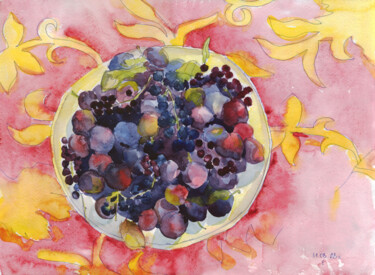 Painting titled "Plums. Still life.…" by Alexandra Zatelepina, Original Artwork, Watercolor