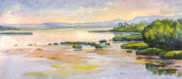 Painting titled "Summer sunset water…" by Alexandra Zatelepina, Original Artwork, Watercolor
