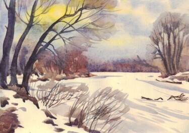 Painting titled "Winter landscape. W…" by Alexandra Zatelepina, Original Artwork, Watercolor