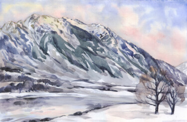 Malarstwo zatytułowany „TEBERDA #4 Mountain…” autorstwa Alexandra Zatelepina, Oryginalna praca, Akwarela