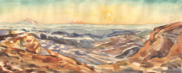 Pintura titulada "Mountain Landscape.…" por Alexandra Zatelepina, Obra de arte original, Acuarela