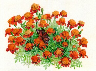 "Red-orange marigold…" başlıklı Tablo Alexandra Zatelepina tarafından, Orijinal sanat, Suluboya