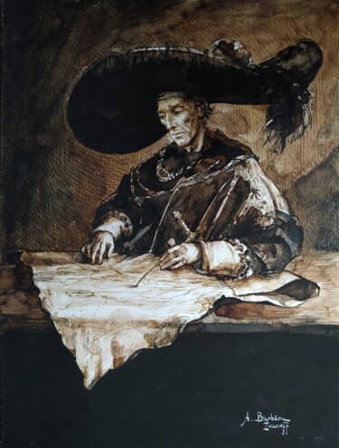 Rysunek zatytułowany „Élévation” autorstwa Alexandre Barberà-Ivanoff, Oryginalna praca, Atrament
