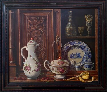 Painting titled "Le buffet" by Alexandre Masslak, Original Artwork, Oil Mounted on Wood Stretcher frame
