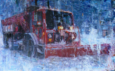 Painting titled "Déneigeuse Lexingto…" by Alexandre Moliéra, Original Artwork, Oil Mounted on Wood Stretcher frame