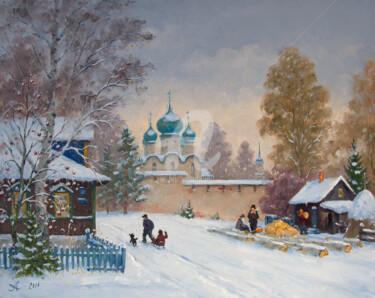 Malerei mit dem Titel "Russian Winter, Tor…" von Alexander Alexandrovsky, Original-Kunstwerk, Öl