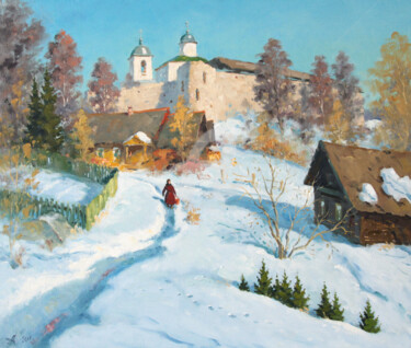 Malerei mit dem Titel "March. Izborsk fort…" von Alexander Alexandrovsky, Original-Kunstwerk, Öl