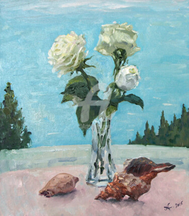 "Roses and seashells" başlıklı Tablo Alexander Alexandrovsky tarafından, Orijinal sanat, Petrol