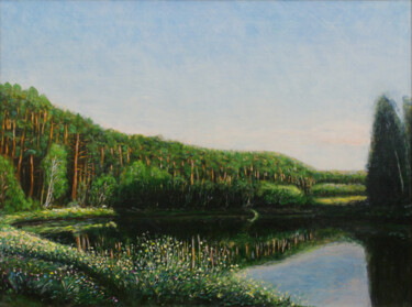 Schilderij getiteld "Summer Evening on t…" door Alexey Beregovoy, Origineel Kunstwerk, Olie