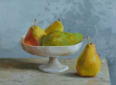 Painting titled "Four pears" by Alexey Pleshkov, Original Artwork, Oil