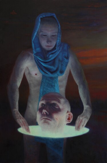 Schilderij getiteld "Let Me In" door Alexey Spirin, Origineel Kunstwerk, Olie Gemonteerd op Frame voor houten brancard