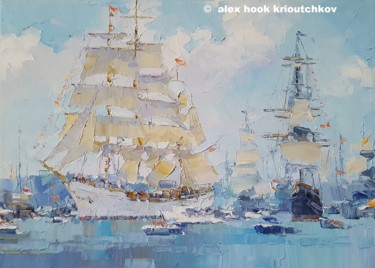 Schilderij getiteld "Sail Amsterdam XII" door Alex Hook Krioutchkov, Origineel Kunstwerk, Olie Gemonteerd op Frame voor hout…