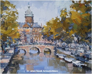 Painting titled "Amsterdam III" by Alex Hook Krioutchkov, Original Artwork, Oil Mounted on Wood Stretcher frame