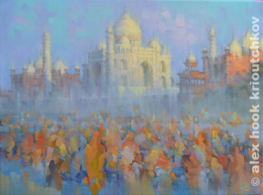 Painting titled "Tadj Mahal. Yamuna…" by Alex Hook Krioutchkov, Original Artwork, Oil Mounted on Wood Stretcher frame