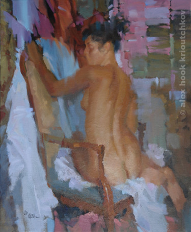 Painting titled "Nude XXII" by Alex Hook Krioutchkov, Original Artwork, Oil Mounted on Wood Stretcher frame