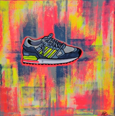 Schilderij getiteld "Yellow shoes" door Alexis Bernardi, Origineel Kunstwerk, Acryl Gemonteerd op Frame voor houten brancard