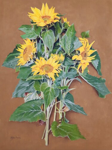 Dessin intitulée "Tournesols" par Alexis Boileau, Œuvre d'art originale, Pastel