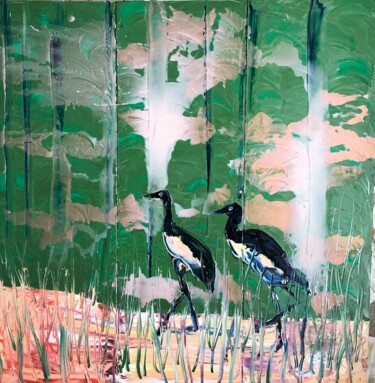 Malerei mit dem Titel "deux grues" von Alexis Schultz, Original-Kunstwerk, Öl