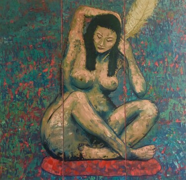 绘画 标题为“Femme assise” 由Alexis Schultz, 原创艺术品, 油 安装在木质担架架上