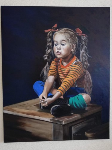Painting titled "Pratend meisje" by Alexis Van Gelder, Original Artwork, Oil