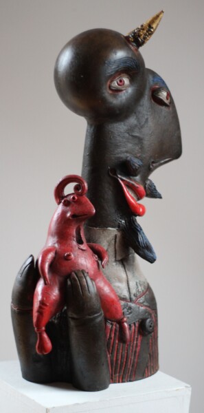 Sculptuur getiteld "Diabełek czorny" door Alex Johanson, Origineel Kunstwerk, Klei