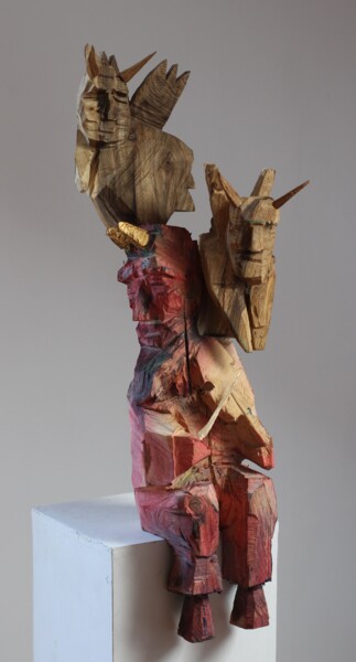 Sculpture intitulée "Z cyklu diabły besk…" par Alex Johanson, Œuvre d'art originale, Bois