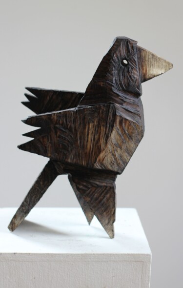 Sculpture titled "Z cyklu Ptaszki bes…" by Alex Johanson, Original Artwork, Wood