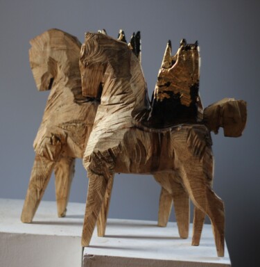 Skulptur mit dem Titel "Z CYKLU KONIKI BESK…" von Alex Johanson, Original-Kunstwerk, Holz