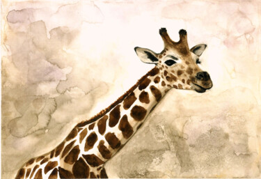 Ζωγραφική με τίτλο "Giraffe" από Aleksandra Marjanovic, Αυθεντικά έργα τέχνης, Ακουαρέλα