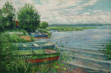 Painting titled "на берегу озера" by Alexander Bezrodnykh, Original Artwork, Oil