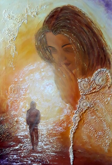 Painting titled "Mother's Prayer" by Alla Kosteleckaya, Original Artwork, Acrylic Mounted on Wood Stretcher frame