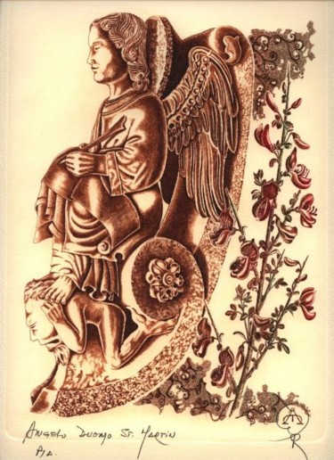 Printmaking titled "Angel Catedral de S…" by Alfomega, Original Artwork, Engraving
