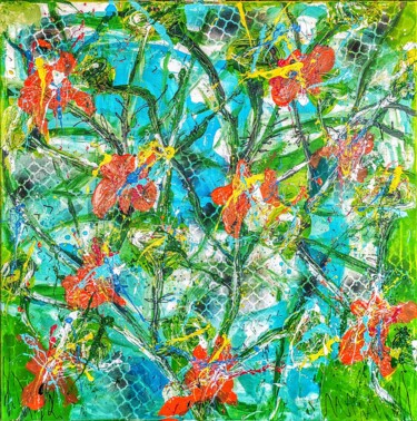 Картина под названием "Hibiscus" - Alfonso Sánchez, Подлинное произведение искусства, Акрил Установлен на Деревянная рама дл…