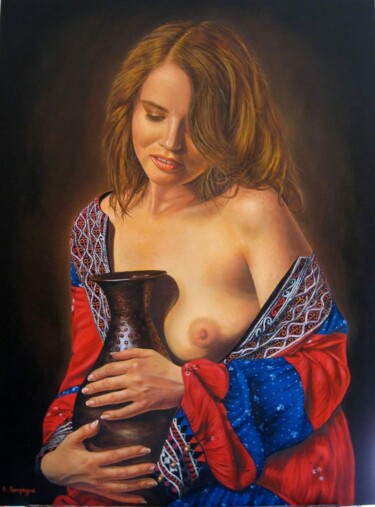 Pintura titulada "La portatrice di ac…" por Alfredo Campagna, Obra de arte original, Oleo