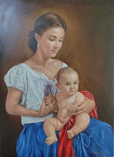 Painting titled "Amore materno" by Alfredo Campagna, Original Artwork, Oil